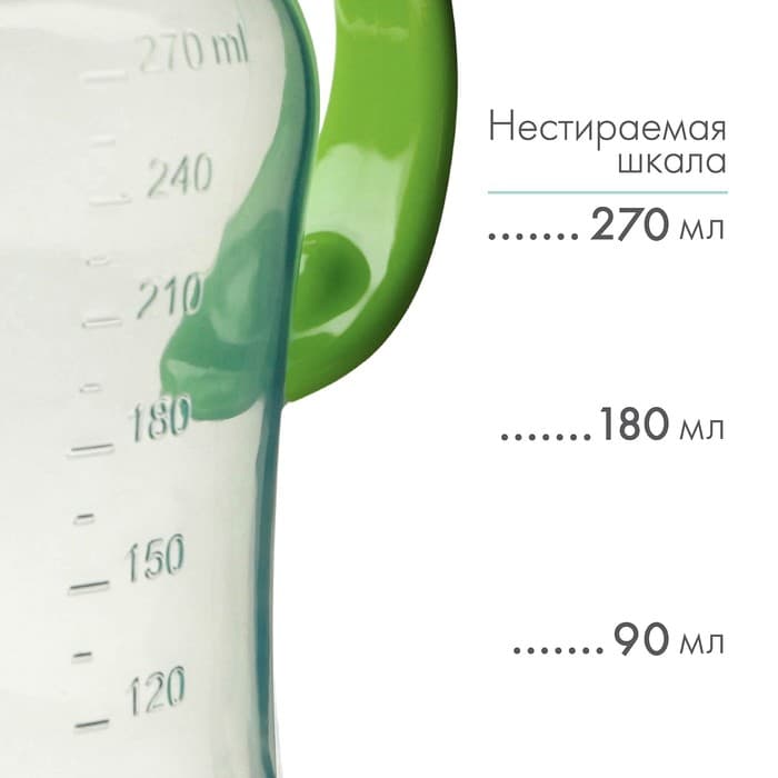 Поильник - непроливайка детский с мягким носиком, 270 мл., с ручками, зеленый