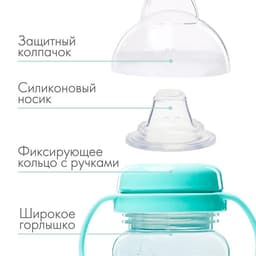 Поильник - непроливайка детский M&B с мягким носиком, от 9 мес., 270 мл., с ручками, бирюзовый