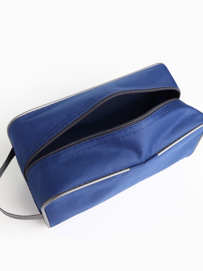 Косметичка на молнии дорожная, мужская, с ручкой, средний размер, синяя