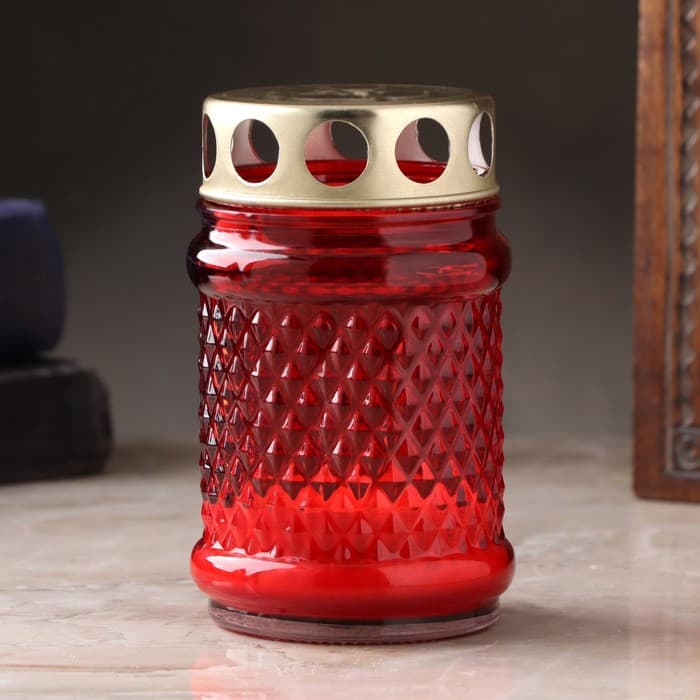 Поминальная свеча парафиновая в стеклянном подсвечнике «Лампада цилиндр», 11×7 см, красная