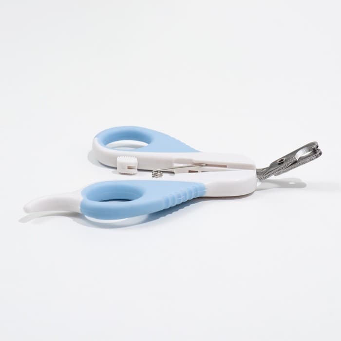 Ножницы-когтерезы «Пижон» Premium, изогнутые, с упором для пальца, белые, голубые