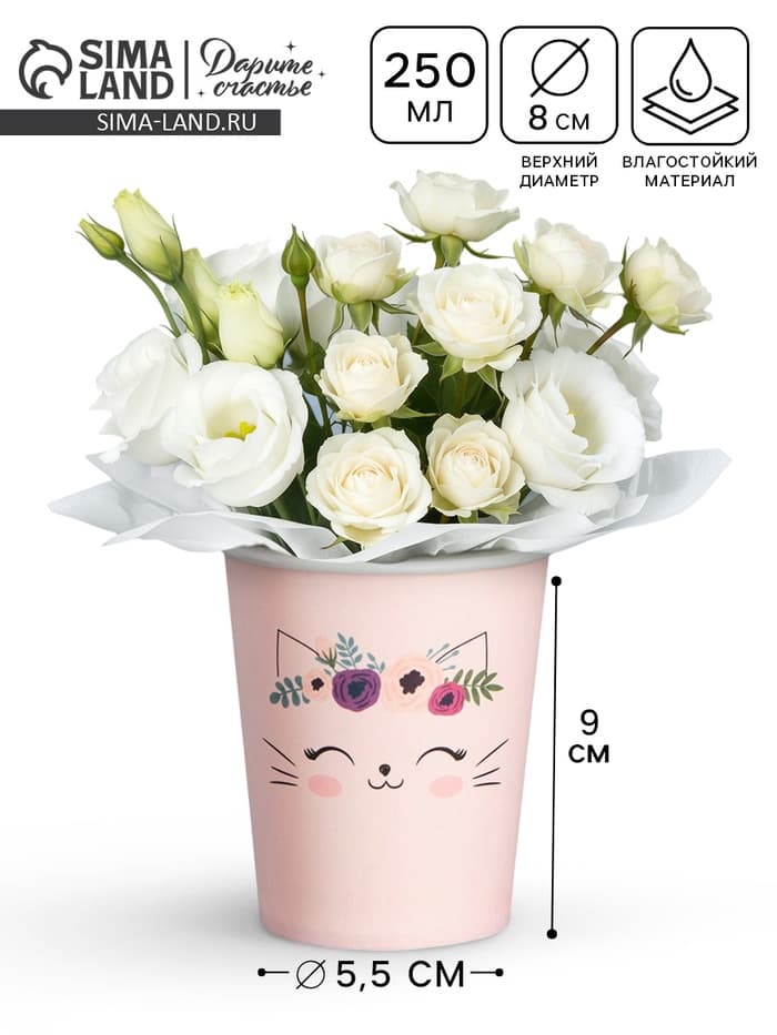 Стакан для цветов «Котик», 250 мл