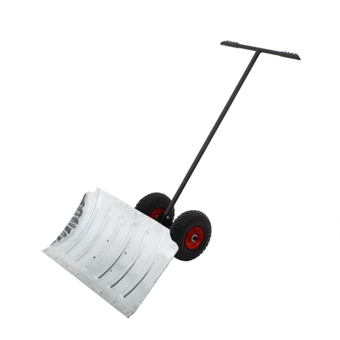 Движок для уборки снега, оцинкованный ковш 43×75 см, металлическая планка, на колёсах, металлический черенок, с ручкой