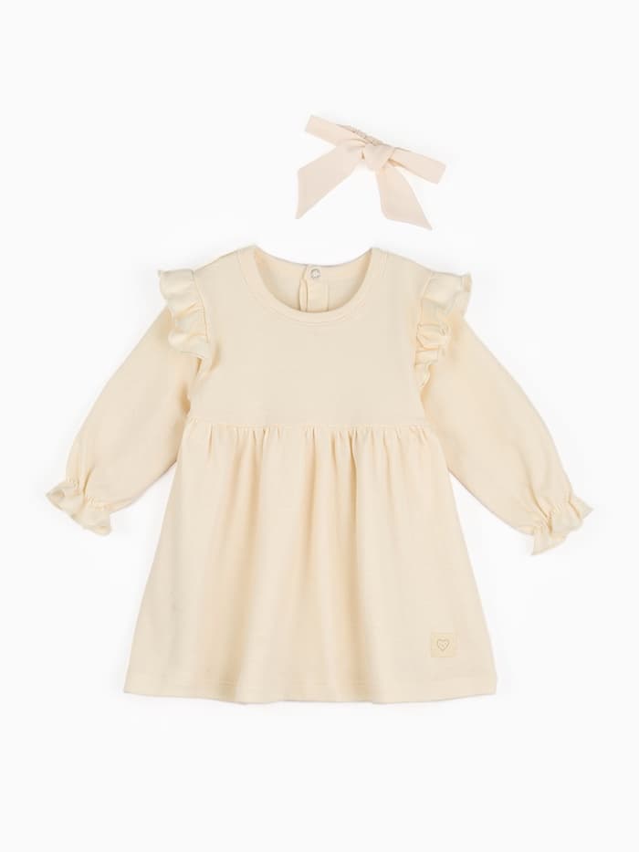 Комплект для девочки (платье, повязка) «Крошка Я» BASIC LINE, рост 62-68 см, молочное