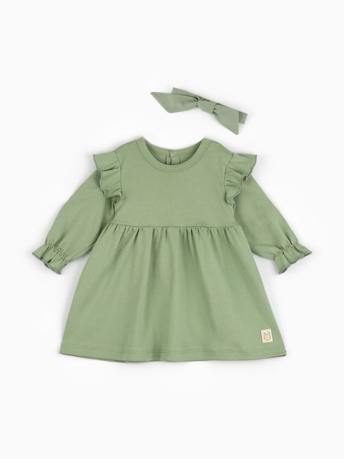 Комплект для девочки (платье, повязка) «Крошка Я» BASIC LINE, рост 62-68 см, зелёное