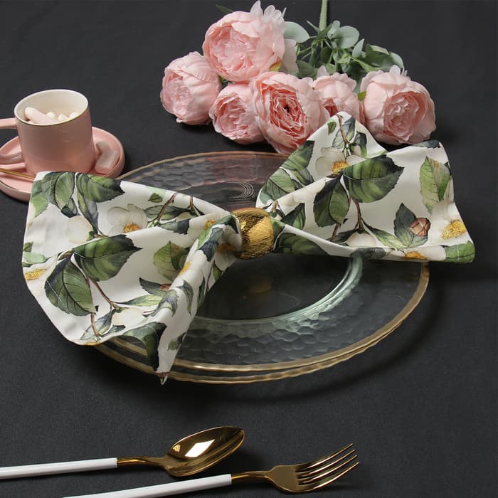 Набор салфеток с декоративными кольцами «Этель» Camellia, 40×40 см - 4 шт., 100% хлопок, саржа
