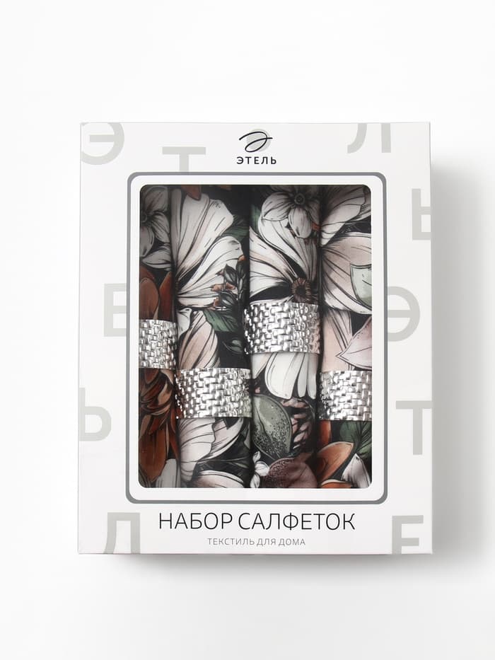 Набор салфеток с декоративными кольцами «Этель» Meadow flower, 40×40 см - 4 шт., 100% хлопок, саржа
