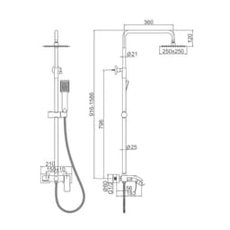 Душевая система Accoona A83206, однорычажный, излив 183 мм, тропический душ, лейка, сатин