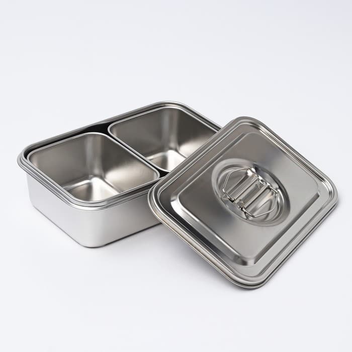 Контейнер для еды, 2 секции, 23×15.5×7, с крышкой, нержавеющая сталь, серебристый