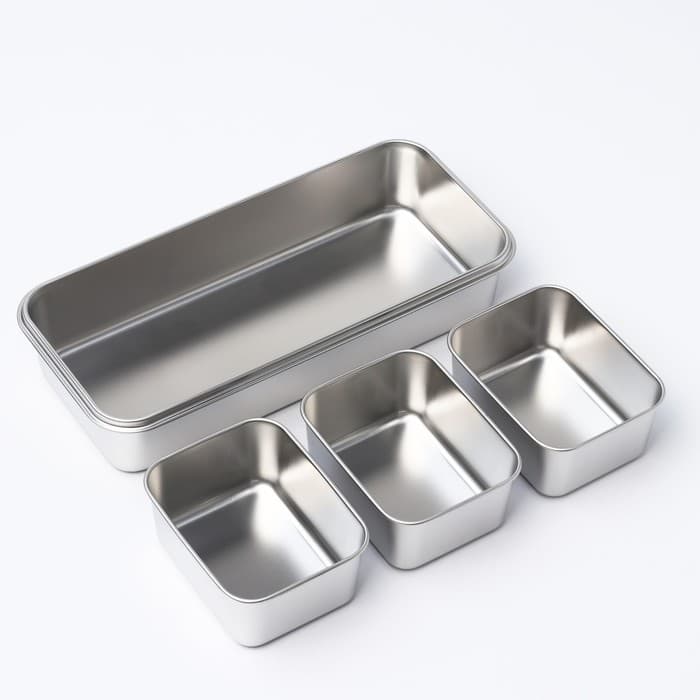 Контейнер для еды 3 секции, 34×15.5×7, с крышкой, нержавеющая сталь, серебристый