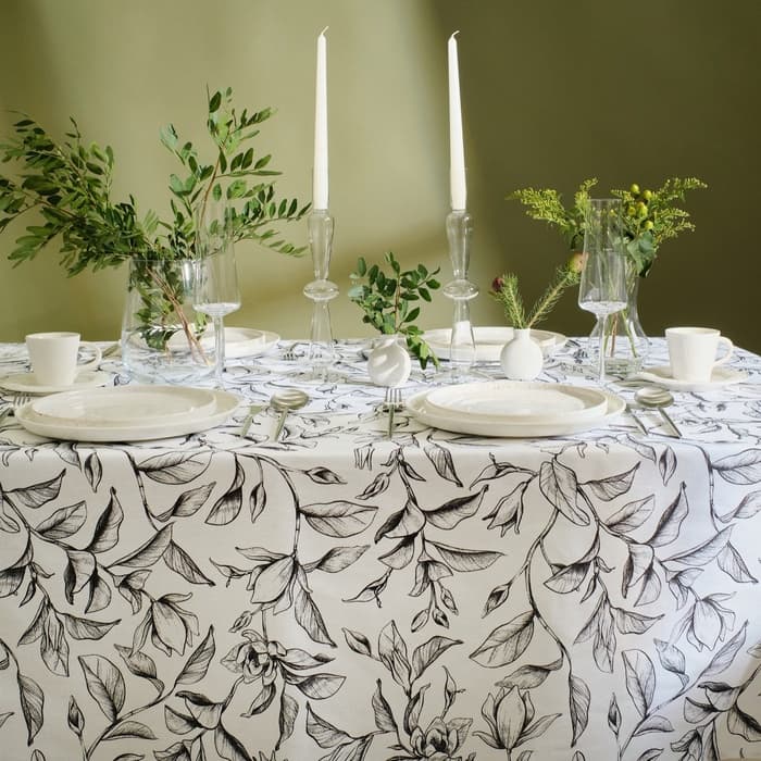 Скатерть «Доляна» Plant leaves, 146×220 см, 100% хлопок, рогожка 164 г/м²