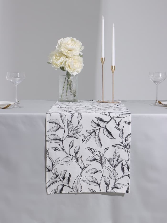 Дорожка на стол «Доляна» Plant leaves, 40×146 см, 100% хлопок, рогожка 164 г/м²