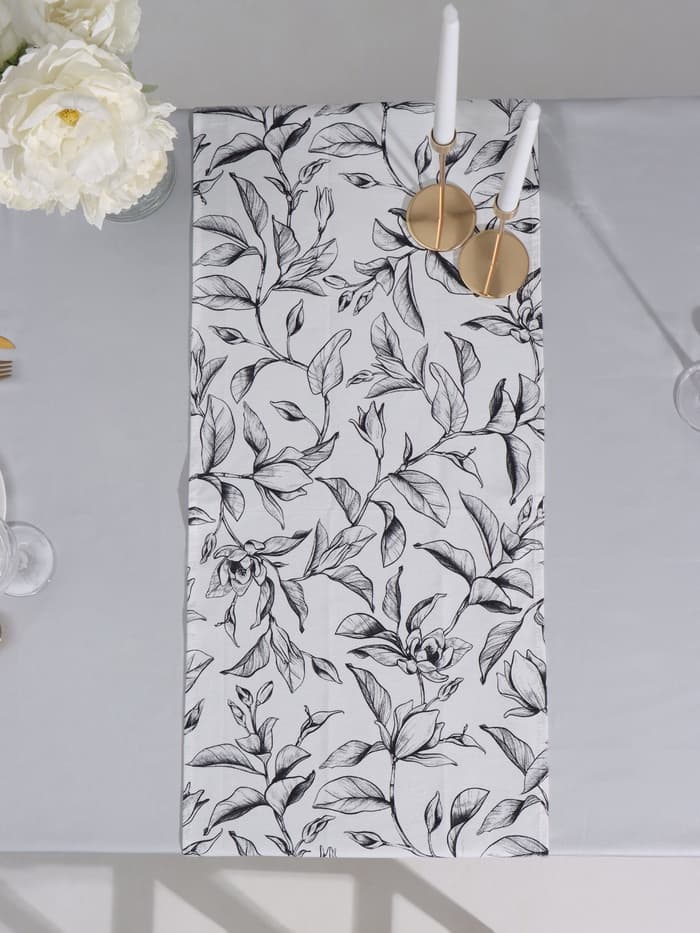 Дорожка на стол «Доляна» Plant leaves, 40×146 см, 100% хлопок, рогожка 164 г/м²