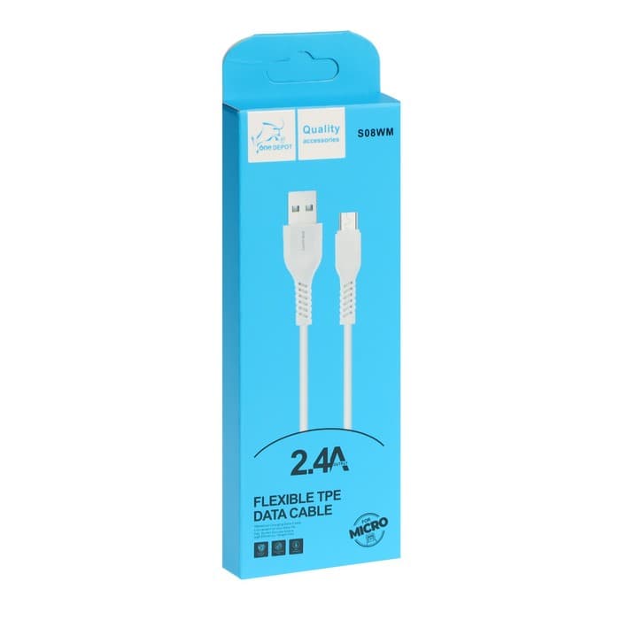 Кабель ONE DEPOT S08WM, microUSB - USB, 2.4 А, 1 м, белый