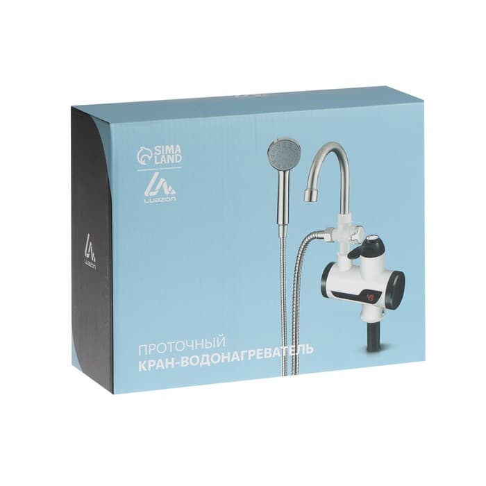 Кран-водонагреватель Luazon LHT-03, проточный, с душевой лейкой, 3 кВт, 220 В, белый