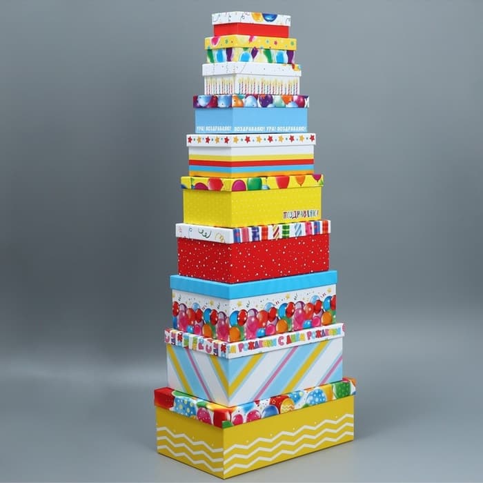 Набор коробок 10 в 1, упаковка подарочная, «С днём рождения», 12×7×4 - 32.5×20×12.5 см