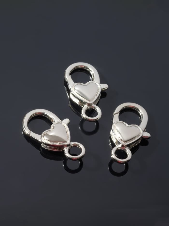 Замок-карабин «Сердечко» гладкое, (набор 3 шт.), 14×26 мм, цвет серебро