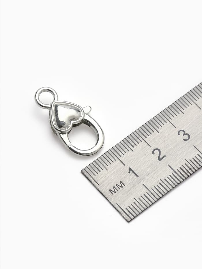 Замок-карабин «Сердечко» гладкое, (набор 3 шт.), 14×26 мм, цвет серебро