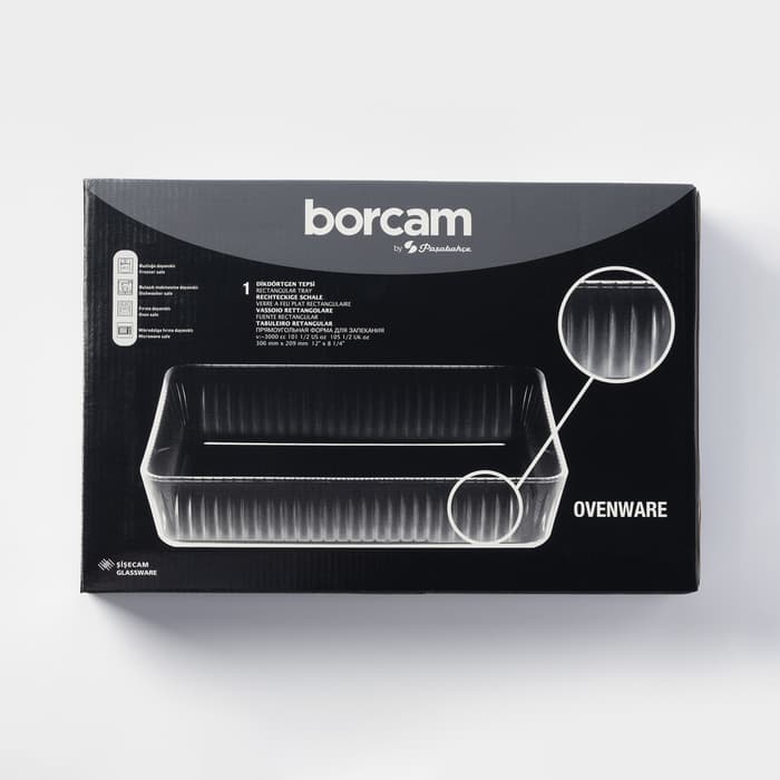Форма для запекания Paşabahçe Borcam, 3 л, 30.6×20.9 см, прямоугольная, жаропрочное стекло, прозрачная