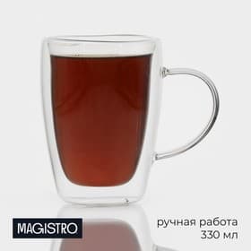 Кружка с двойными стенками «Дуо», 330 мл, 12×8.5×11.5 см, стекло, прозрачная