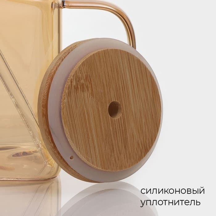 Банка Magistro «Эко», 620 мл, ручка, трубочка, с бамбуковой крышкой, стекло, прозрачная, золотая