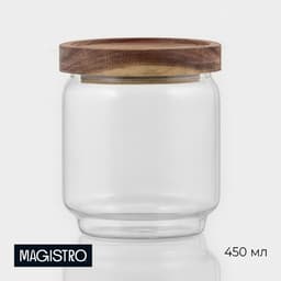 Сахарница Magistro Village, 450 мл, 9×10 см, с крышкой, стекло, акация, прозрачная