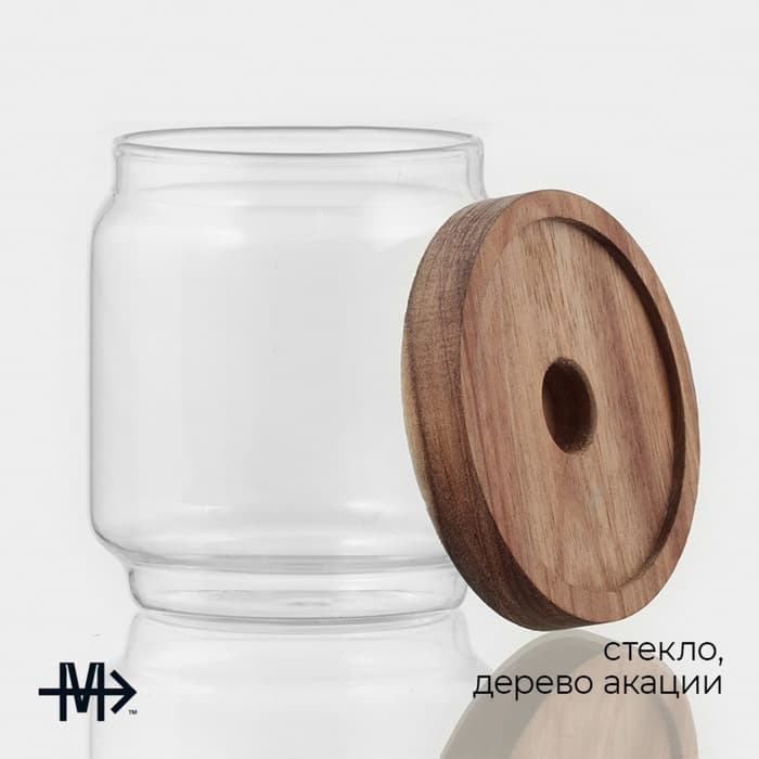 Сахарница Magistro Village, 450 мл, 9×10 см, с крышкой, стекло, акация, прозрачная