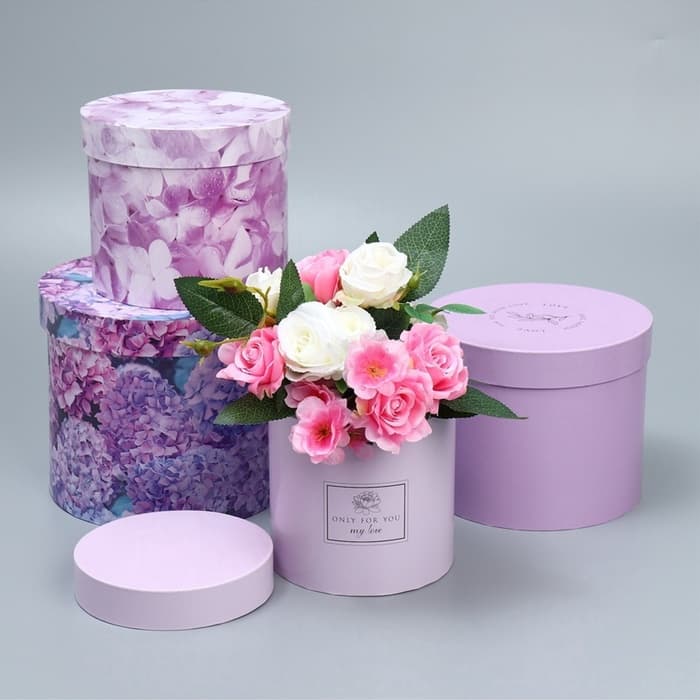 Набор коробок для цветов 4 в 1, упаковка подарочная, «Лаванда», 14×14×13 см - 20×20×17.5 см