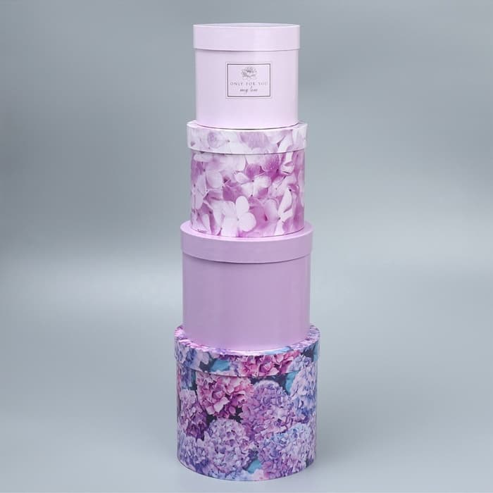 Набор коробок для цветов 4 в 1, упаковка подарочная, «Лаванда», 14×14×13 см - 20×20×17.5 см