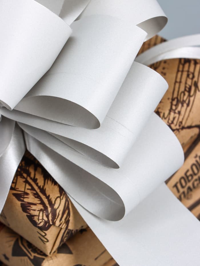 Подарочный бант - шар №4.5, серебро, для упаковки подарков