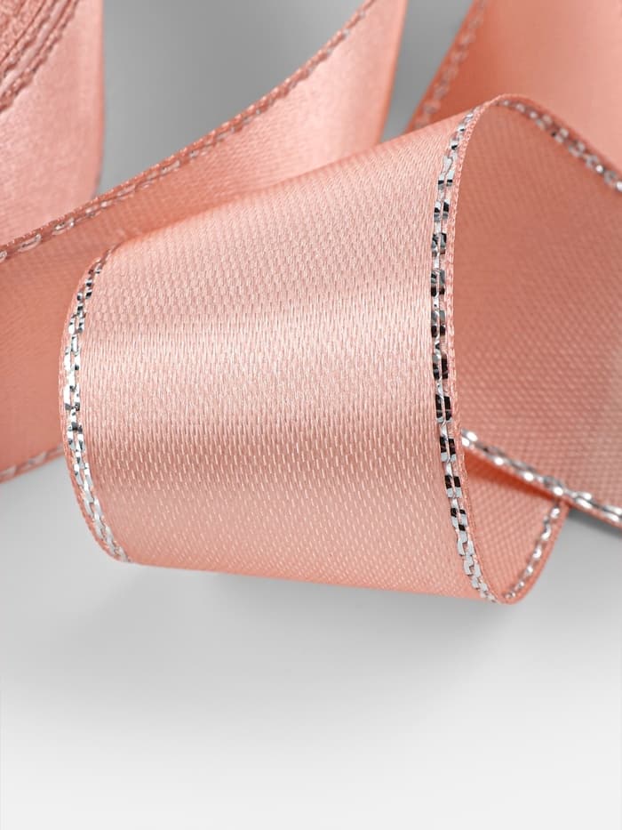 Лента атласная, с серебряным люрексом, 25 мм, 23±1 м, светло-розовая №107