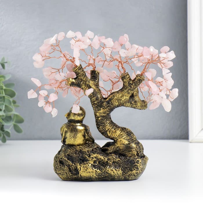 Бонсай декоративный «Денежное дерево и Хотэй», 126 камней, 20×6.5×20 см