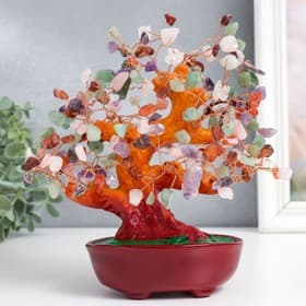 Бонсай декоративный «Разноцветное денежное дерево в овальном горшке», 196 камней, 23×9.5×19 см