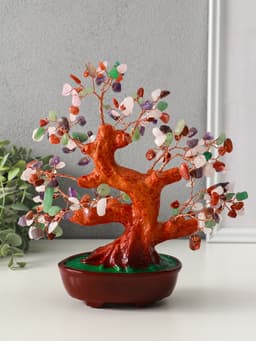 Бонсай декоративный «Разноцветное денежное дерево в овальном горшке», 196 камней, 23×9.5×19 см