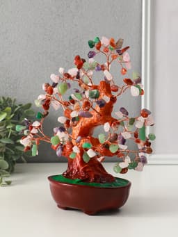 Бонсай декоративный «Разноцветное денежное дерево в овальном горшке», 196 камней, 23×9.5×19 см
