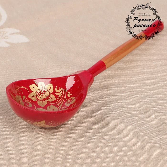 Ложка деревянная «Золотая кудрина», полубаская, 19×6 см, МИКС