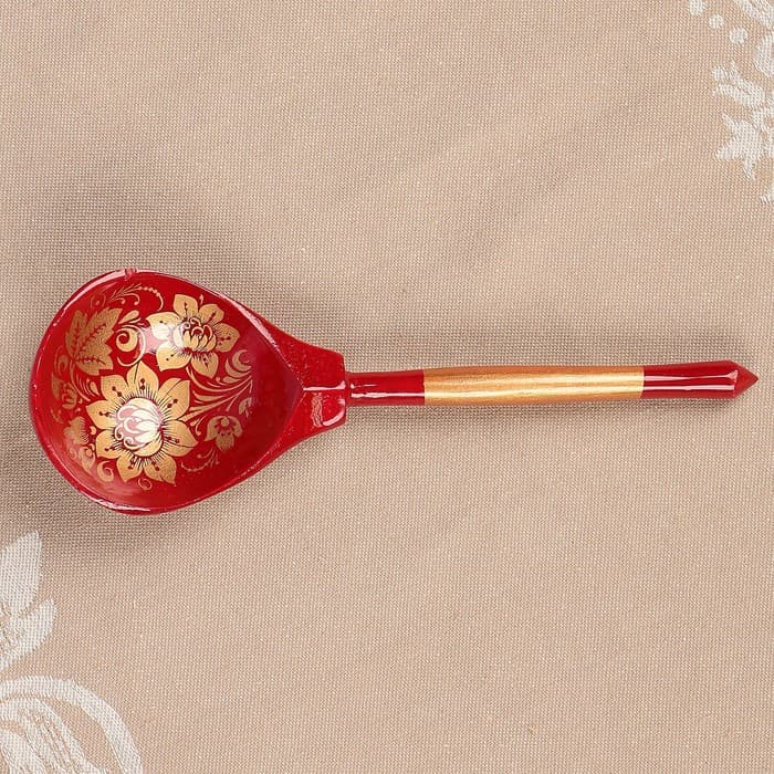 Ложка деревянная «Золотая кудрина», полубаская, 19×6 см, МИКС