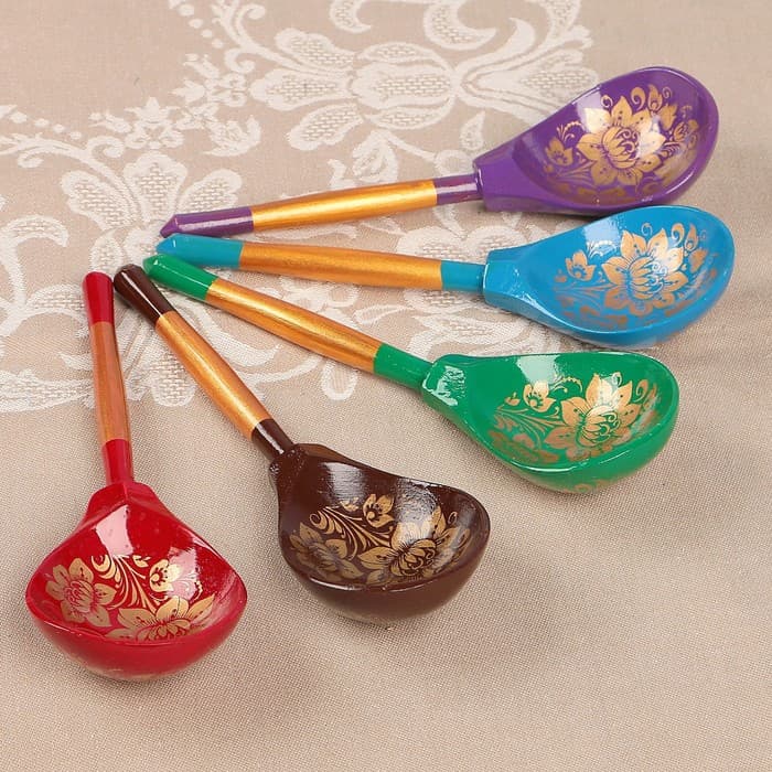 Ложка деревянная «Золотая кудрина», полубаская, 19×6 см, МИКС