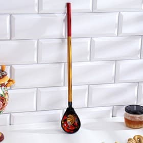 Ложка деревянная для солений, с художественной росписью, чёрная, хохлома