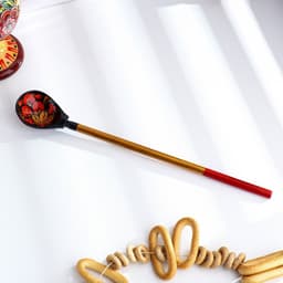 Ложка деревянная для солений, с художественной росписью, чёрная, хохлома