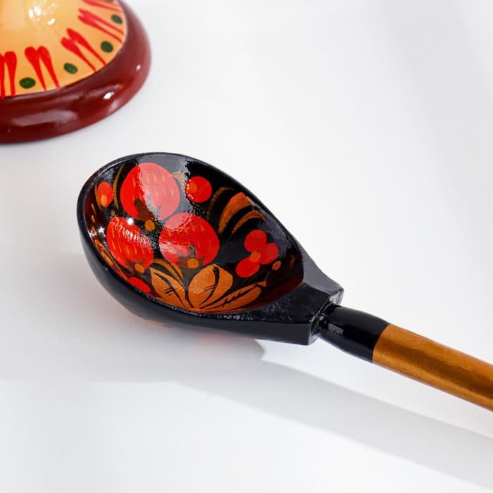 Ложка деревянная для солений, с художественной росписью, чёрная, хохлома