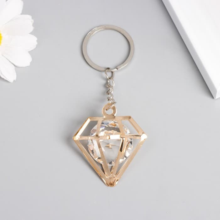 Брелок для ключей на кольце «Бриллиант», металл, кристалл, золото 2×4×4 см