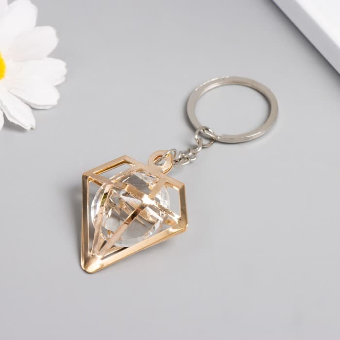 Брелок для ключей на кольце «Бриллиант», металл, кристалл, золото 2×4×4 см