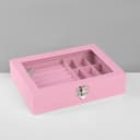 Шкатулка для украшений, 7 полос, 9 ячеек, 20.5×15×5 см, розовая