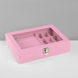 Шкатулка для украшений, 7 полос, 9 ячеек, 20.5×15×5 см, розовая