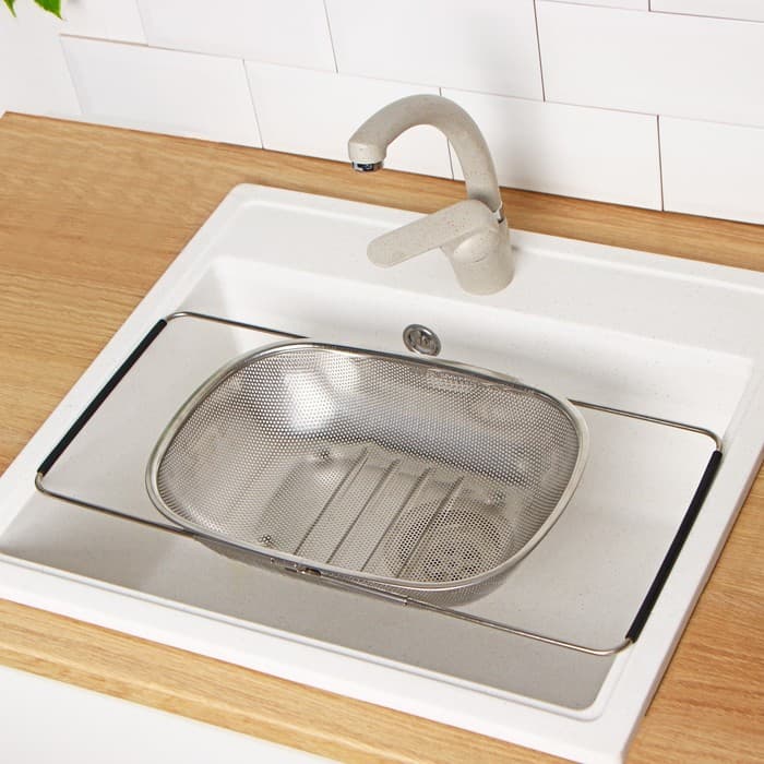 Дуршлаг - сито Доляна на раковину, 34.5×24×7.5 см, раздвижной, нержавеющая сталь, серебристый