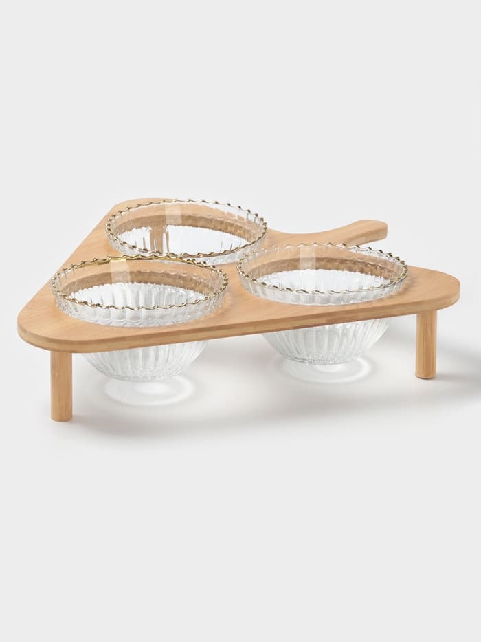 Салатники «Ронда», 350 мл, 37.5×32.5×7 см, на подставке, набор 3 шт., стекло, прозрачный