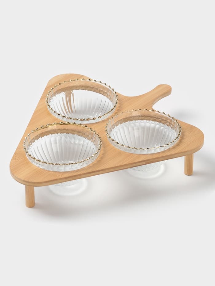 Салатники «Ронда», 350 мл, 37.5×32.5×7 см, на подставке, набор 3 шт., стекло, прозрачный