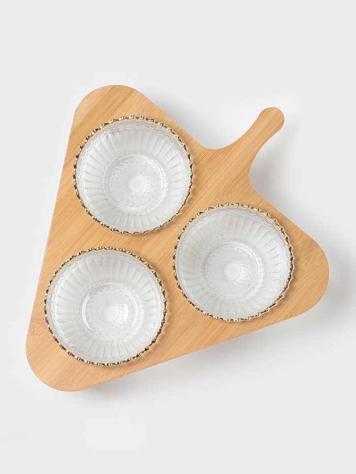 Салатники «Ронда», 350 мл, 37.5×32.5×7 см, на подставке, набор 3 шт., стекло, прозрачный