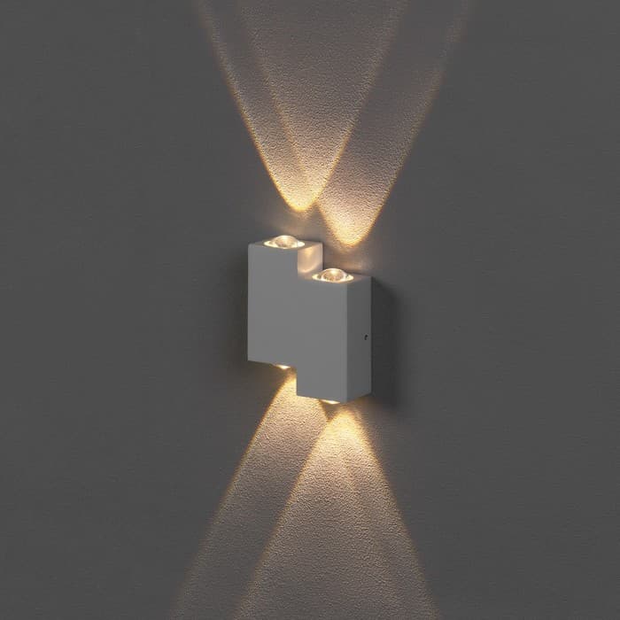 Светильник фасадный «Луч», 4 Вт, 3000К, 2 луча, IP65, 220 В, металлический корпус, белый, свечение тёплое белое